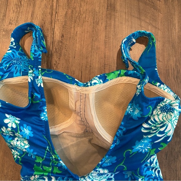 Vintage Perfect Fit by Roxanne Mid Century 1960s One Piece Aqua Floral Swimsuit - Picture 7 of 13